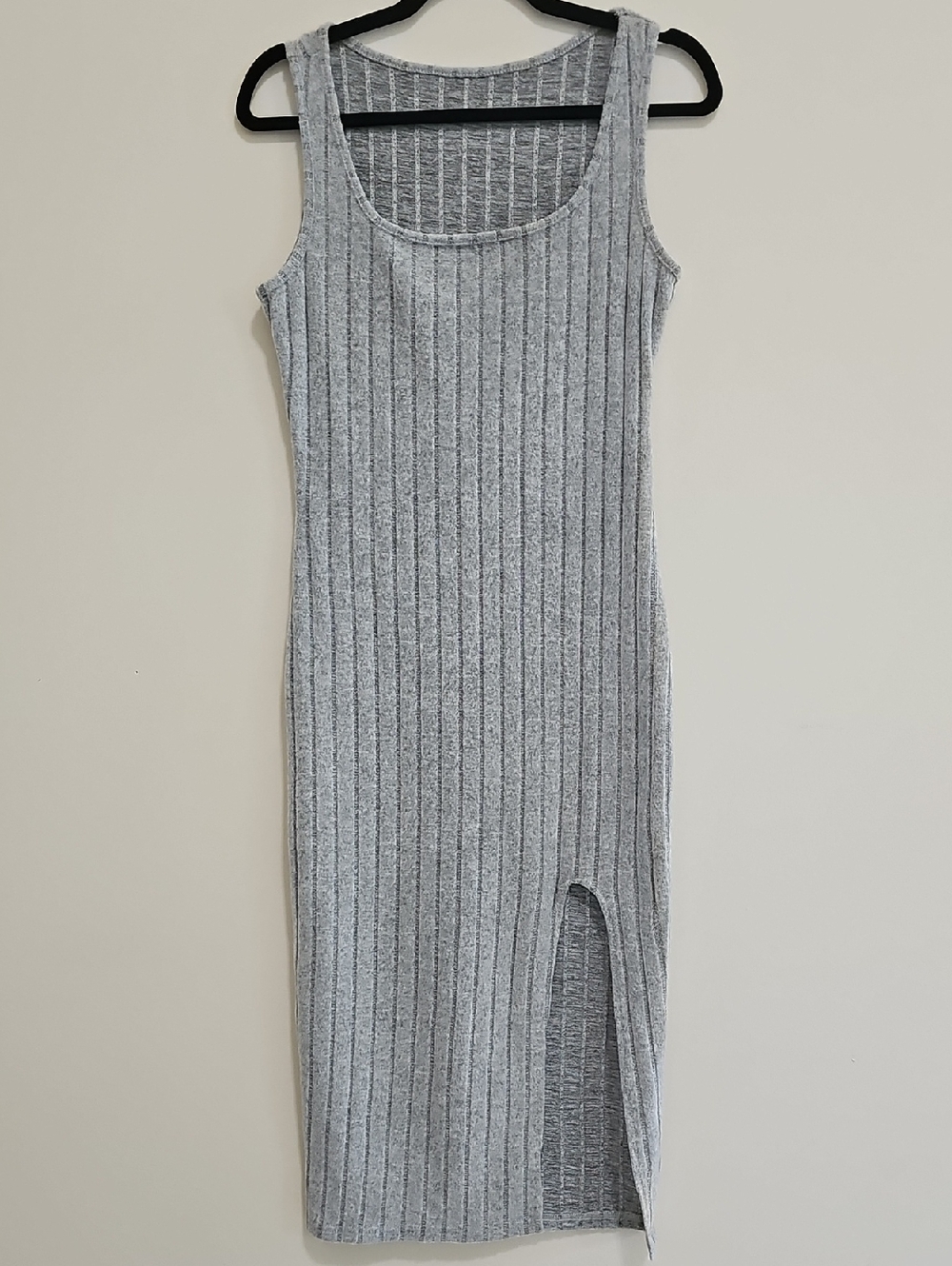 SHEIN Light Gray Ribbed Tank Midi Dress with Side Slit